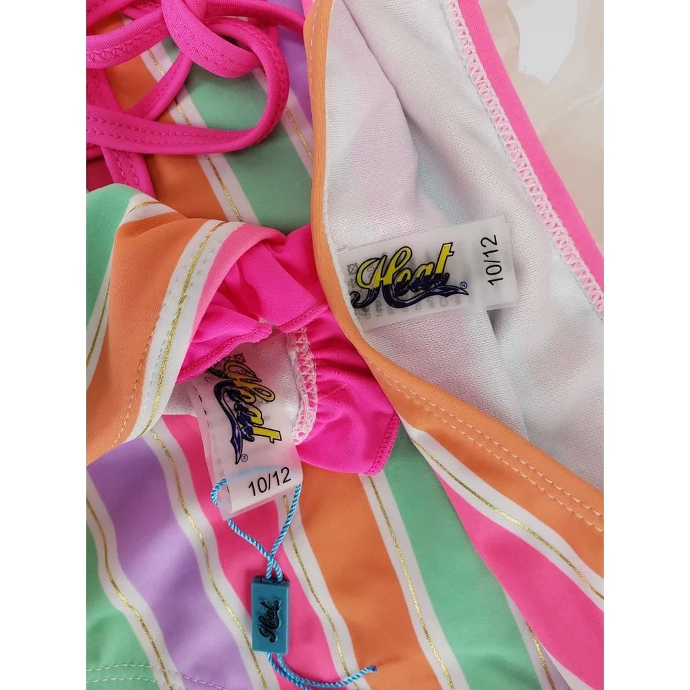 Heat Girls Size 10/12 Rainbow‎ Striped 2 Piece Swimsuit